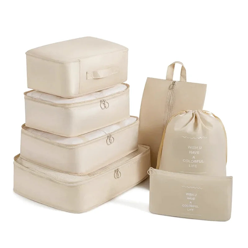 Organisateurs de Valise - Lot de 7 à 9 Sacs à Fermeture Eclair - Couleur Beige