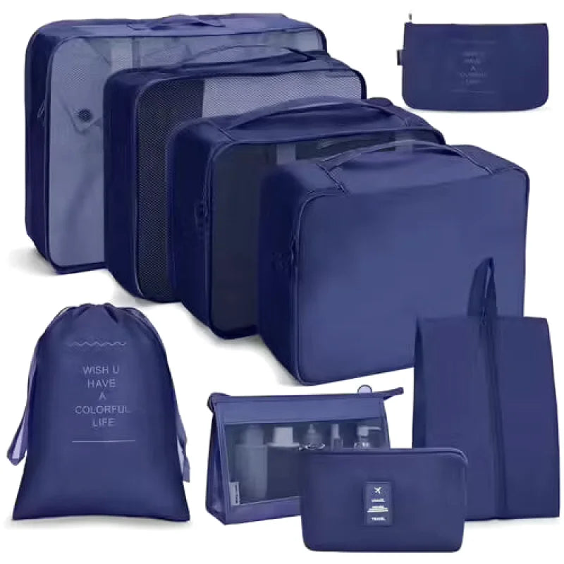 Organisateurs de Valise - Lot de 7 à 9 Sacs à Fermeture Eclair - Couleur Bleu Marine