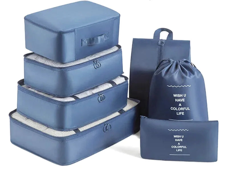 Organisateurs de Valise - Lot de 7 à 9 Sacs à Fermeture Eclair - Couleur Bleu Marine