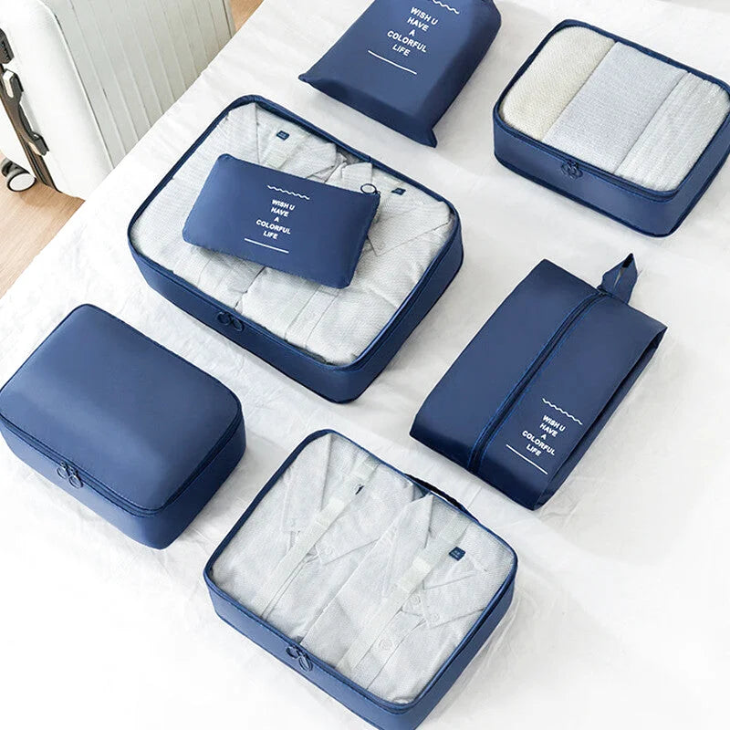 Organisateurs de Valise - Lot de 7 à 9 Sacs à Fermeture Eclair - Couleur Bleu Marine