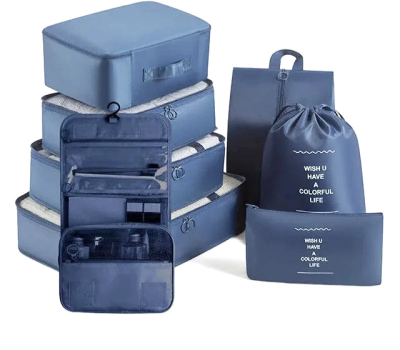 Organisateurs de Valise - Lot de 7 à 9 Sacs à Fermeture Eclair - Couleur Bleu Marine