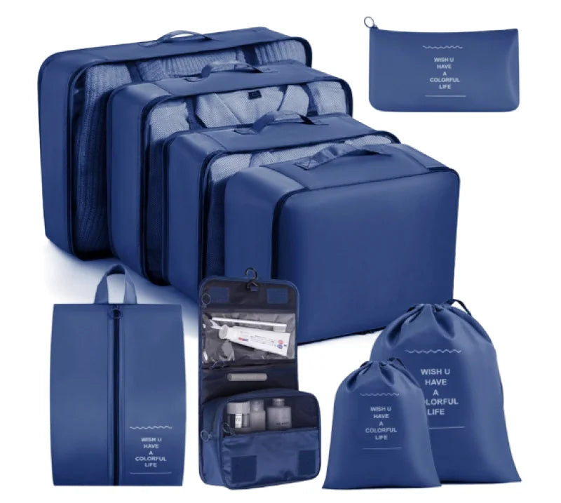 Organisateurs de Valise - Lot de 7 à 9 Sacs à Fermeture Eclair - Couleur Bleu Marine