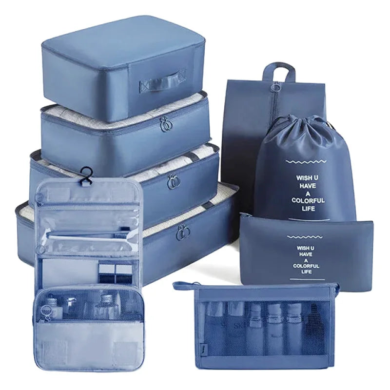 Organisateurs de Valise - Lot de 7 à 9 Sacs à Fermeture Eclair - Couleur Bleu Marine