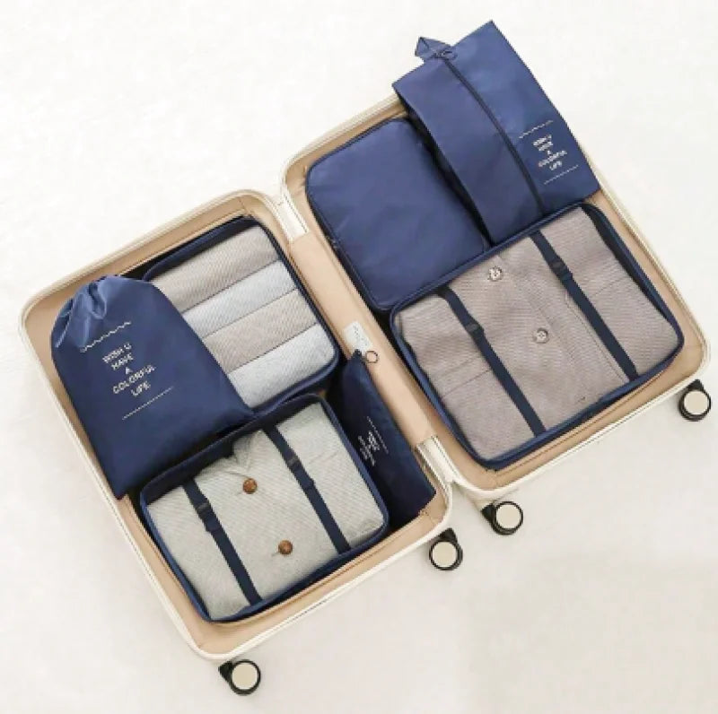 Organisateurs de Valise - Lot de 7 à 9 Sacs à Fermeture Eclair - Couleur Bleu Marine