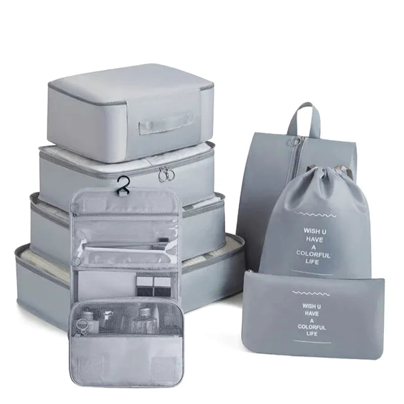 Organisateurs de Valise - Lot de 7 à 9 Sacs à Fermeture Eclair - Couleur Gris