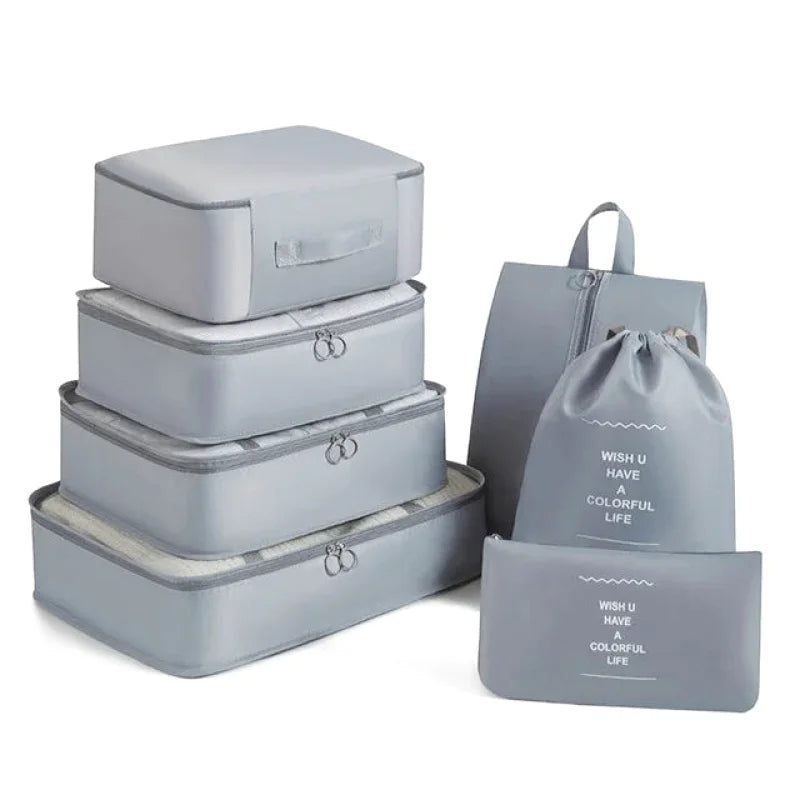 Organisateurs de Valise - Lot de 7 à 9 Sacs à Fermeture Eclair - Couleur Gris