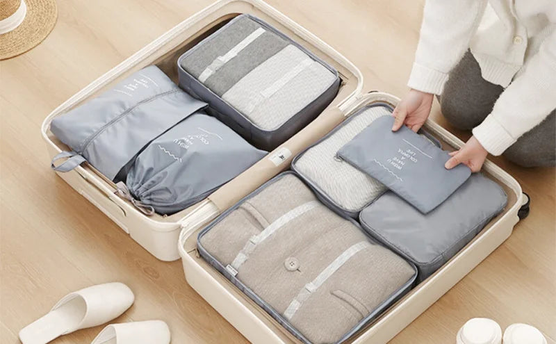 Organisateurs de Valise - Lot de 7 à 9 Sacs à Fermeture Eclair - Couleur Gris