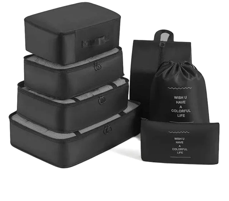 Organisateurs de Valise - Lot de 7 à 9 Sacs à Fermeture Eclair - Couleur Noire