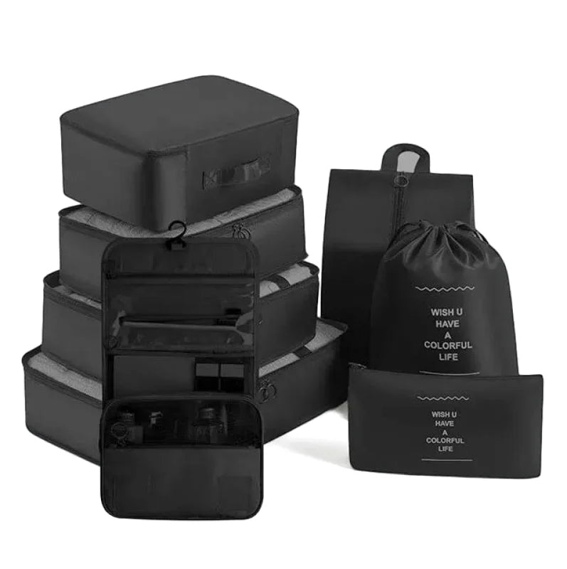 Organisateurs de Valise - Lot de 7 à 9 Sacs à Fermeture Eclair - Couleur Noire