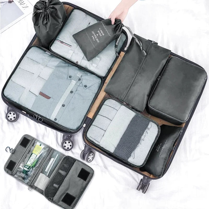 Organisateurs de Valise - Lot de 7 à 9 Sacs à Fermeture Eclair - Couleur Noire