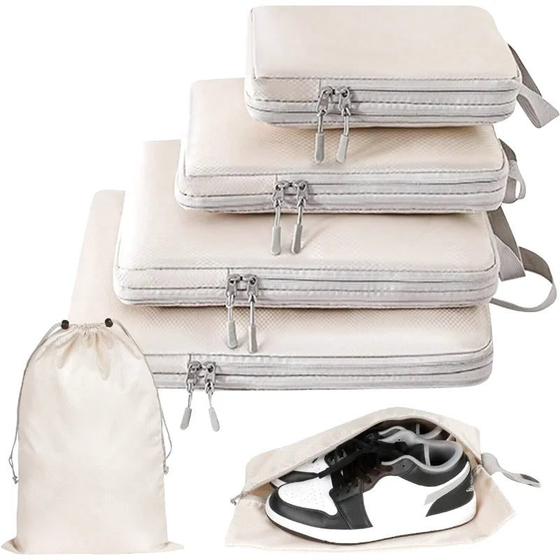 Organisateurs Valise Compressibles - Lot de 6 - Beige